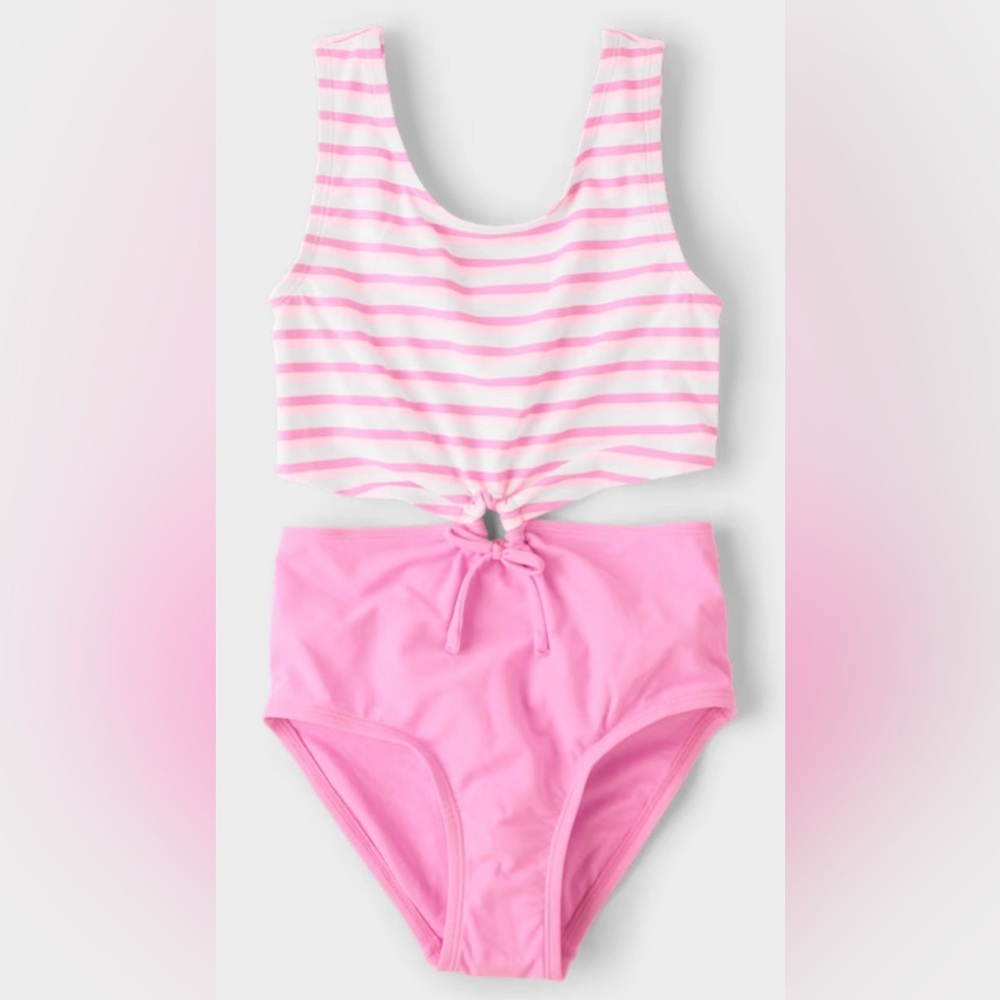 Tween Girls Print Cut Out One Piece Swimsuit - Pink